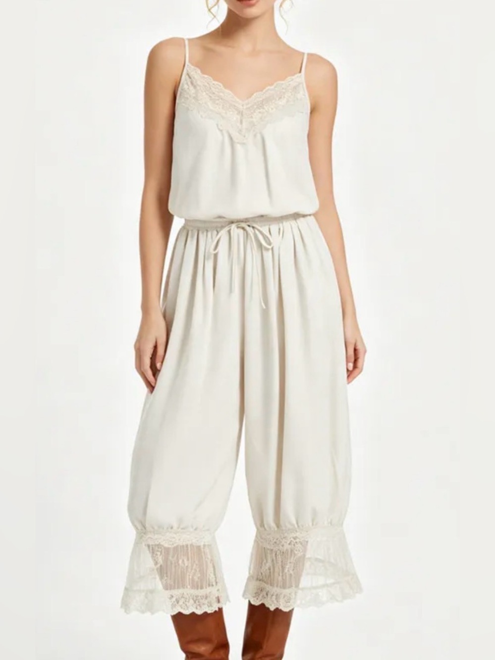 CIDER V-NECK LACE PANEL DRAWSTRING XS